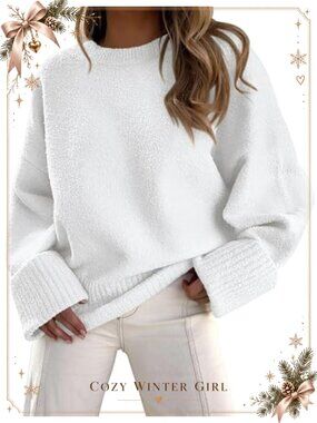 Women's Oversized Chunky Knit Crew Neck Pullover Sweater Long Sleeve